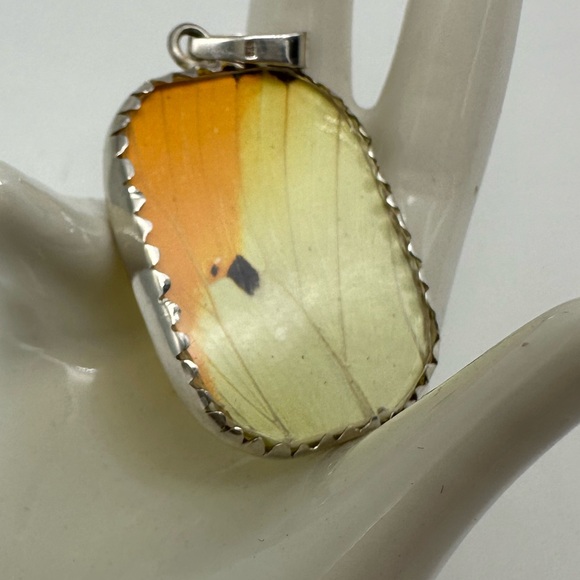 Sterling Silver Great Orange Tipped Butterfly Wing Pendant Unique and Authentic! - Picture 13 of 13